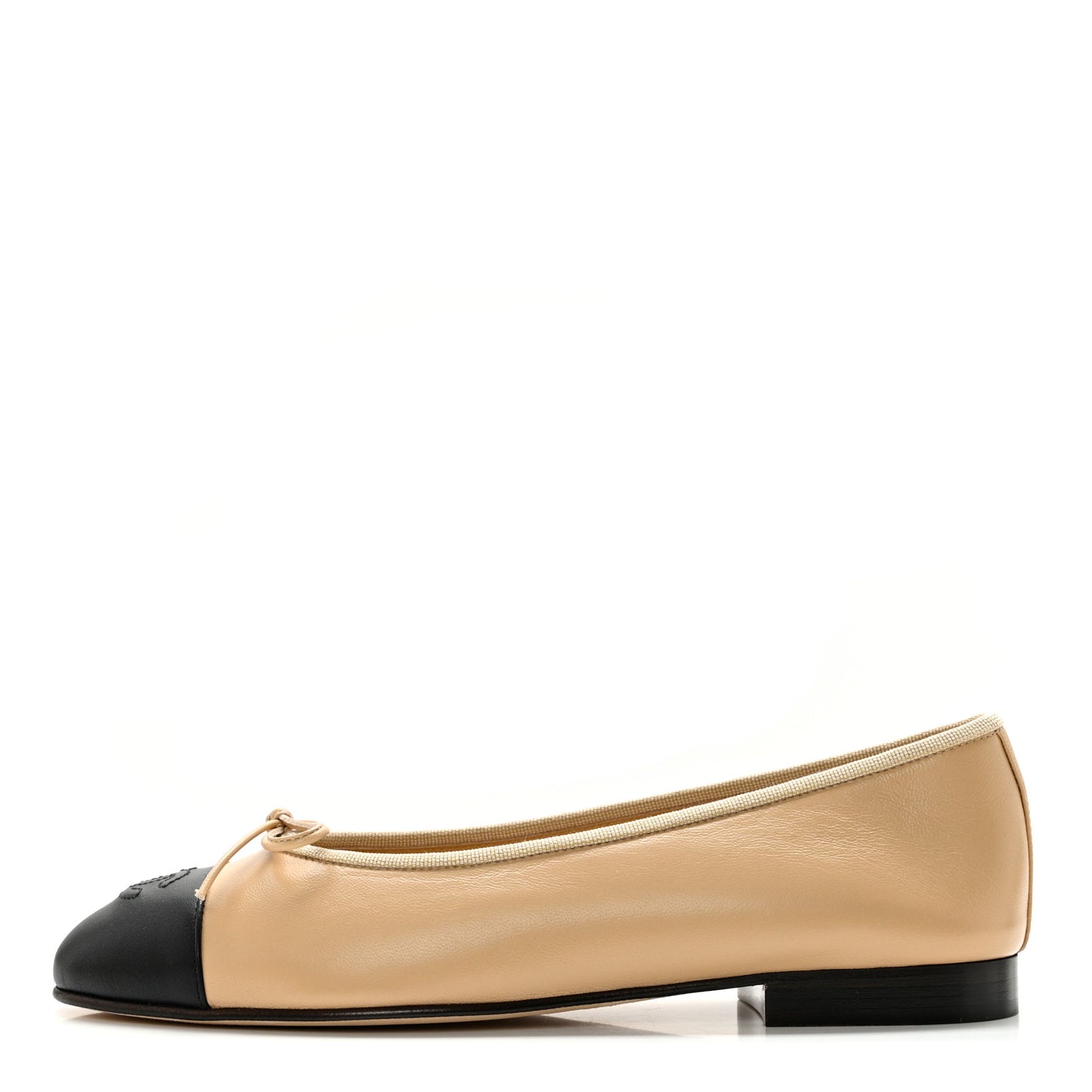Lambskin Cap Toe CC Ballerina Flats 37.5 Beige Black