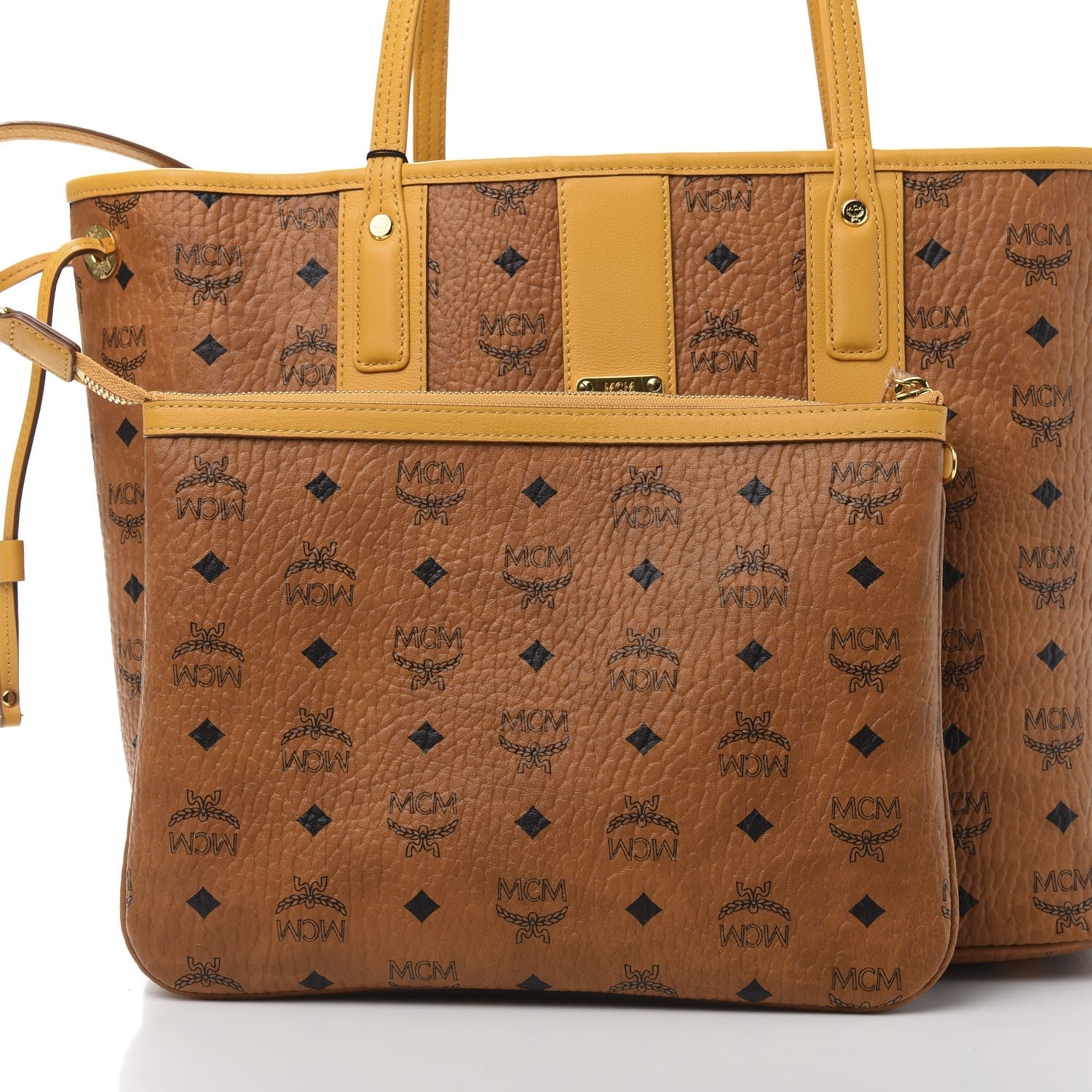 MCM Visetos Medium Liz Reversible Shopper Tote Cognac Yellow 9 of 18