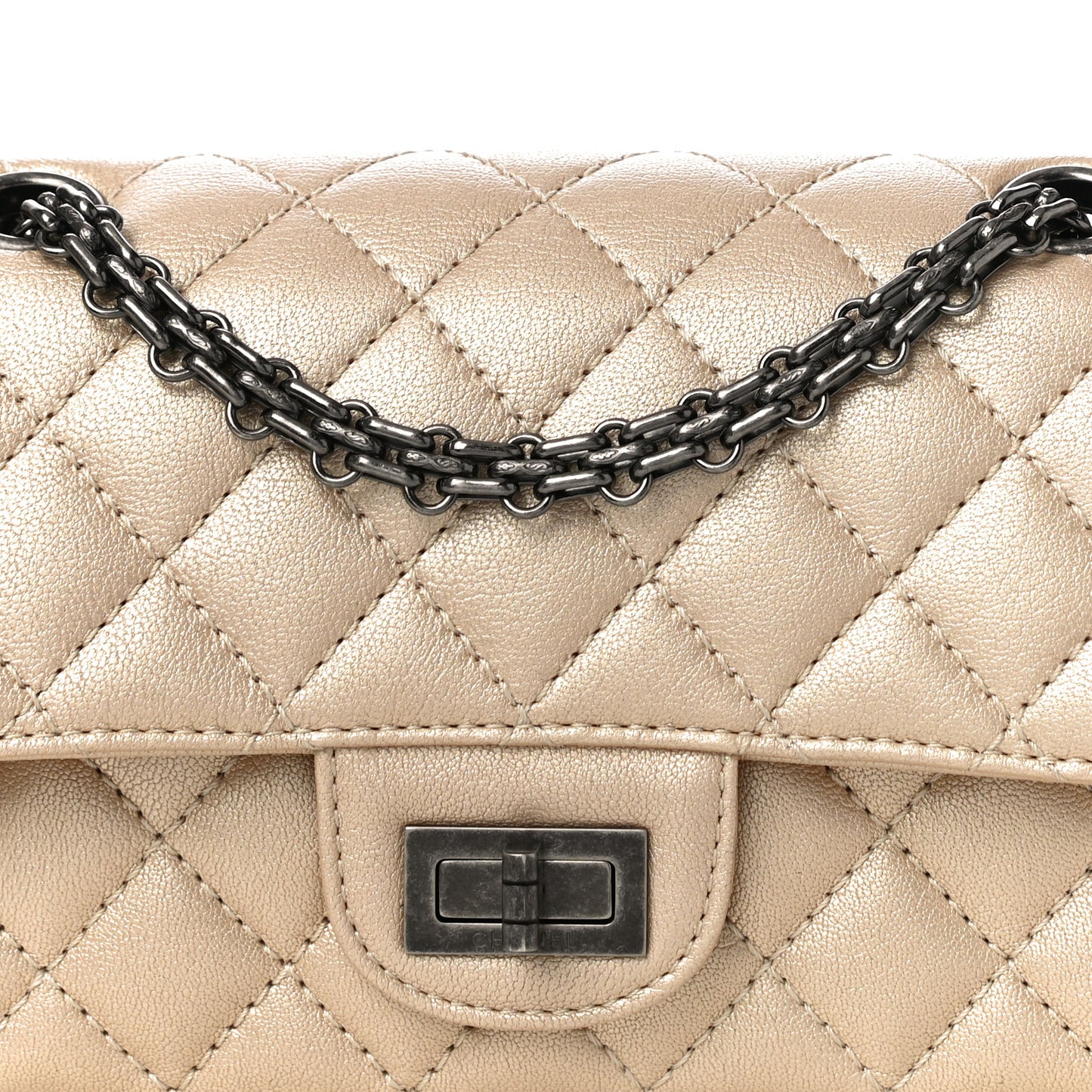 Metallic Sheepskin Quilted 2.55 Reissue Mini Flap Beige
