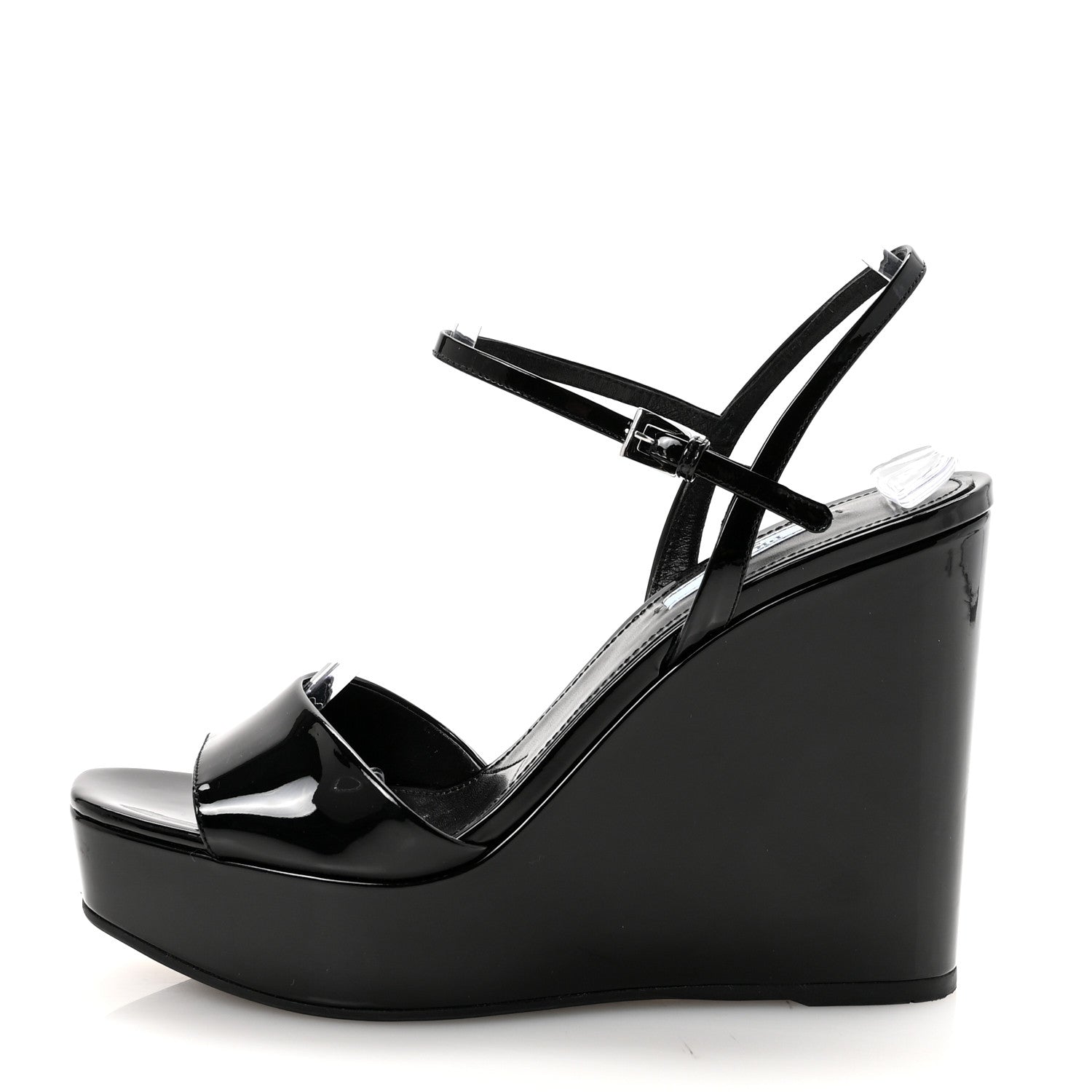 Prada Vernice Platform Wedge Sandals 38.5 Black 1 of 10