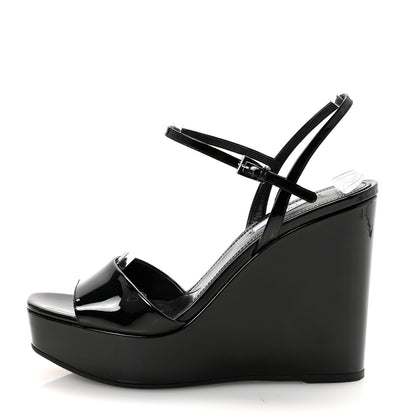 Prada Vernice Platform Wedge Sandals 38.5 Black 1 of 10