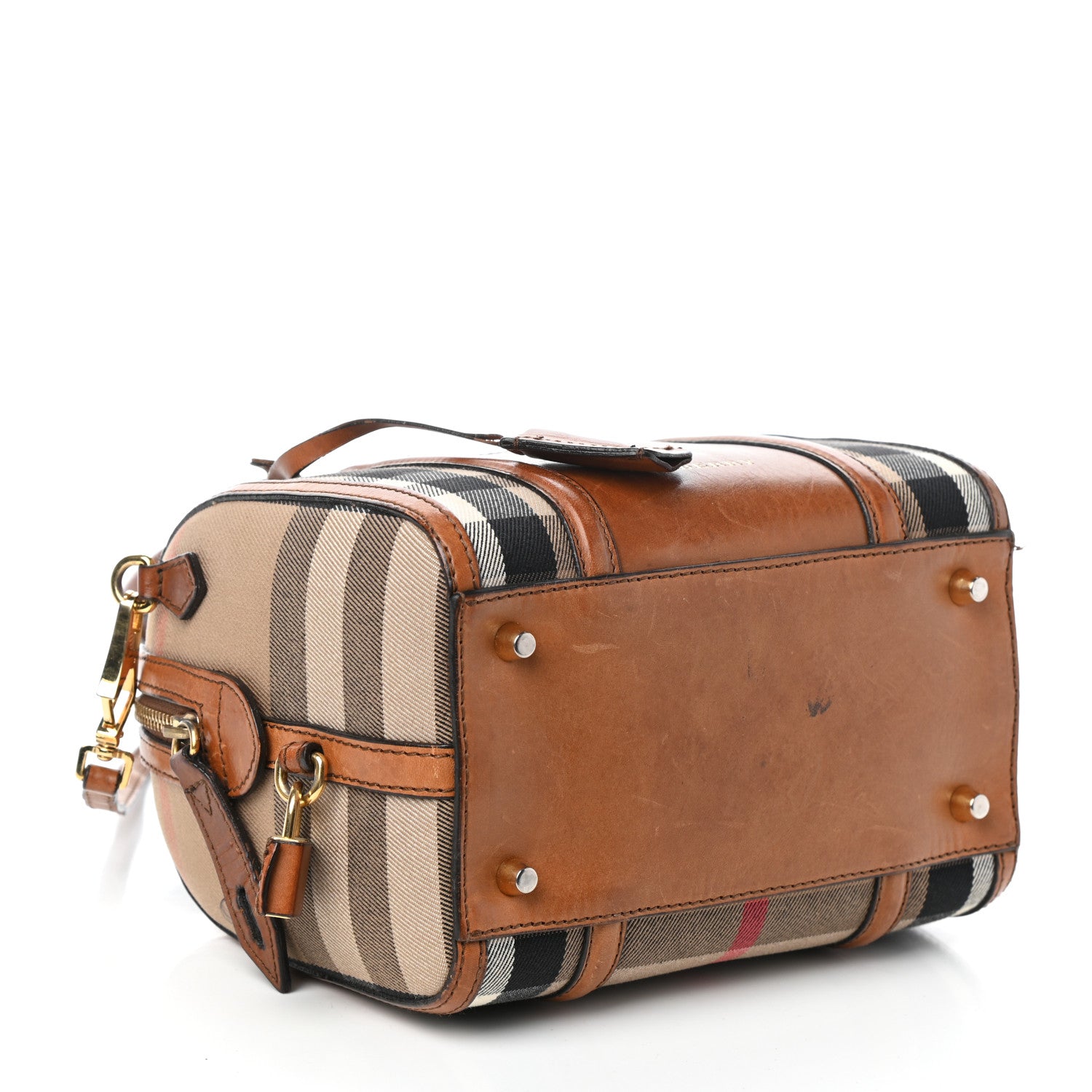 Burberry House Check Bridle Calfskin Small Alchester Bowling Bag Dark Tan 4 of 9