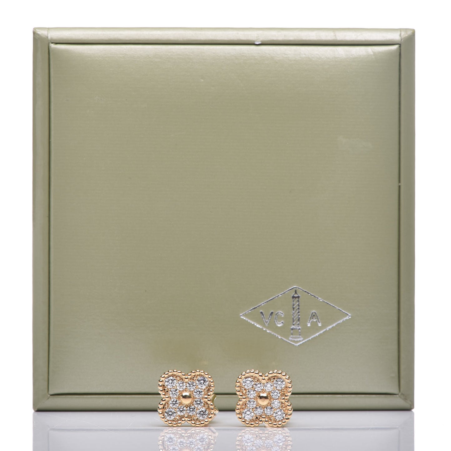 18K Yellow Gold Diamond Vintage Alhambra Earrings