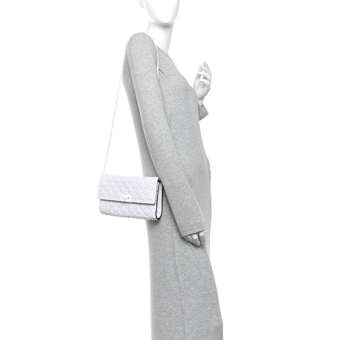 Lambskin Free Rockstud Spike Wallet on Chain Optic White