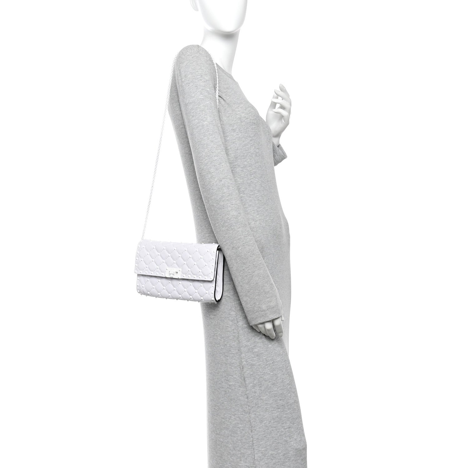Valentino Garavani Lambskin Free Rockstud Spike Wallet on Chain Optic White 2 of 10