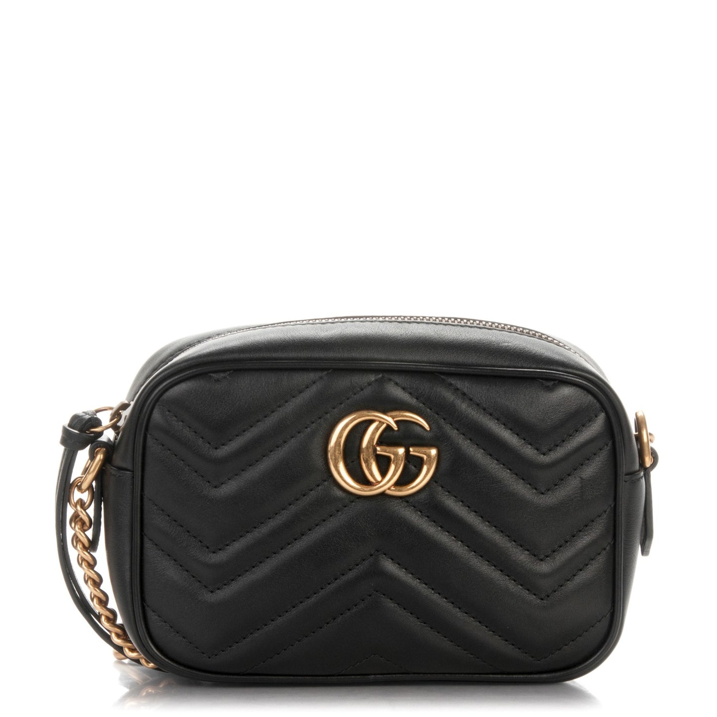 Calfskin Matelasse Mini GG Marmont Chain Shoulder Bag Black