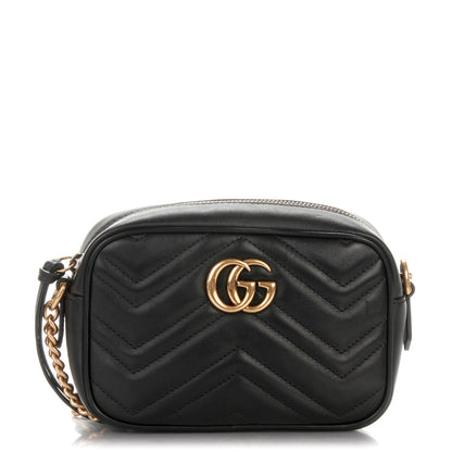 Gucci Calfskin Matelasse Mini GG Marmont Chain Shoulder Bag Black 1 of 7