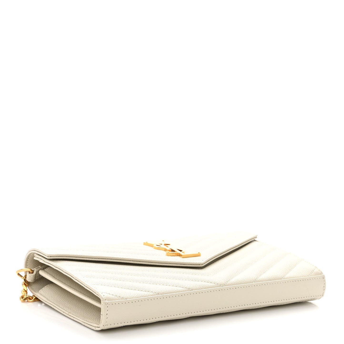Grain De Poudre Matelasse Chevron Monogram Chain Wallet Blanc Vintage