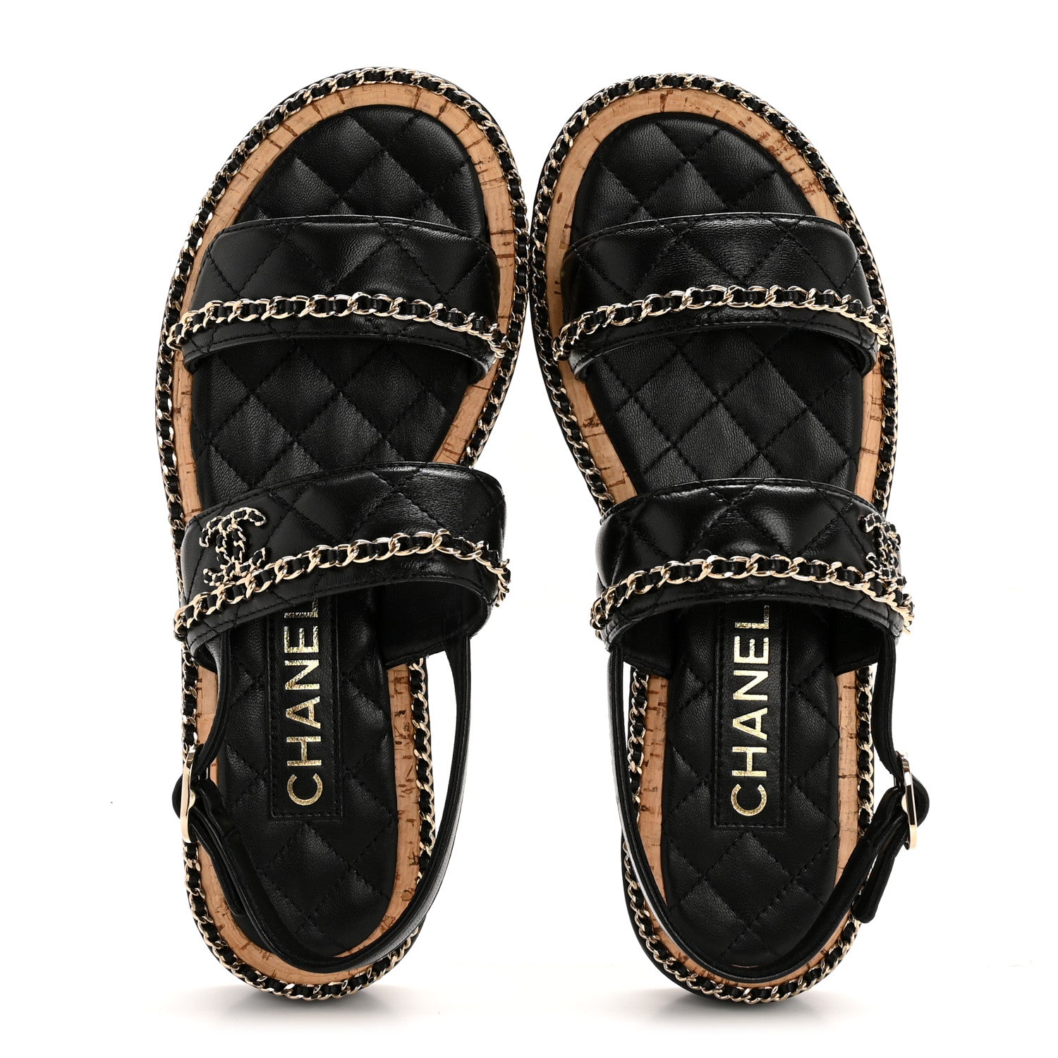 Chanel Shiny Lambskin Quilted Chain CC Sandals 36.5 Black 2 of 10