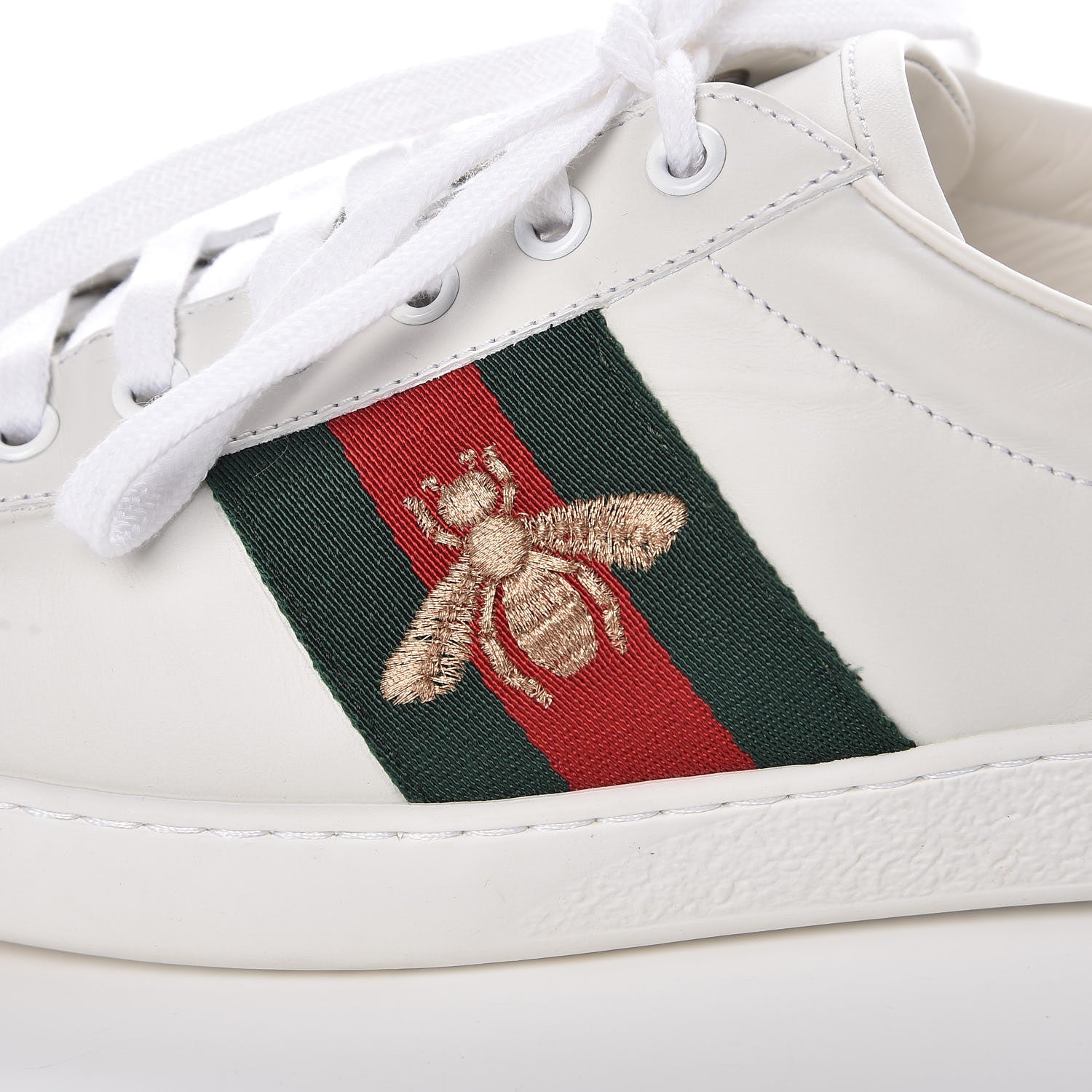 Gucci Miro Soft Calfskin Laminated Ayers Web Bee Embroidered Mens Ace Sneakers 9.5 White Red Flame Green 11 of 12