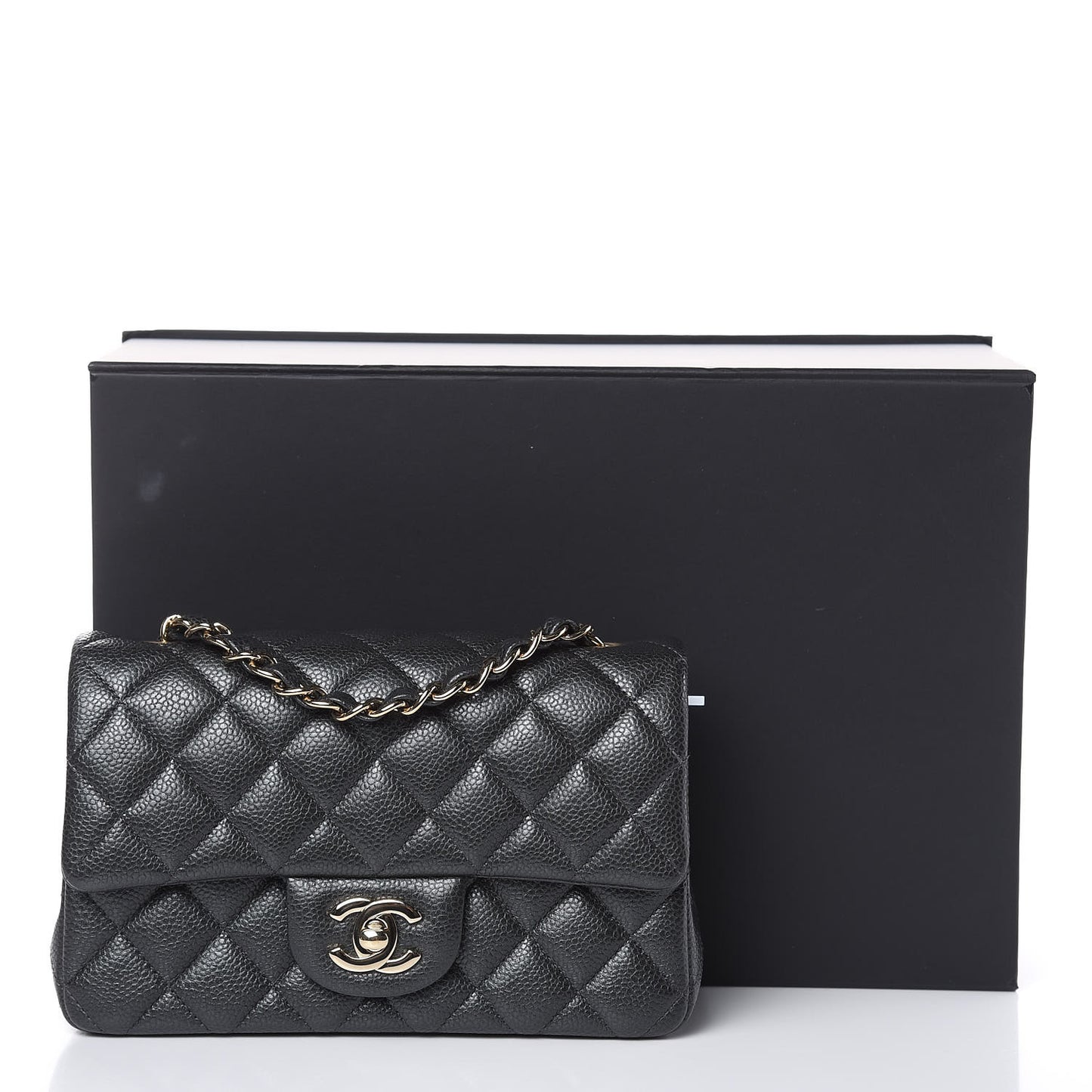 Caviar Quilted Mini Rectangular Flap Dark Grey