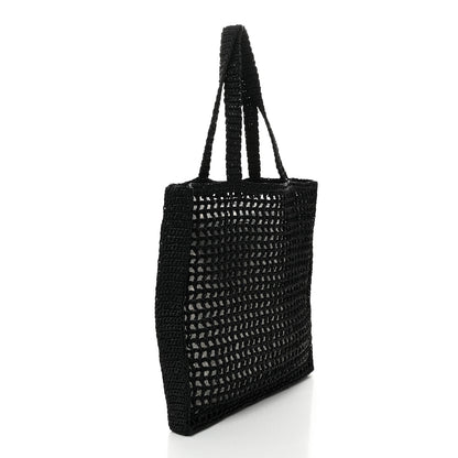 Prada Yarn Raffia Effect Crochet Logo Embroidered Tote Bag Black 3 of 9