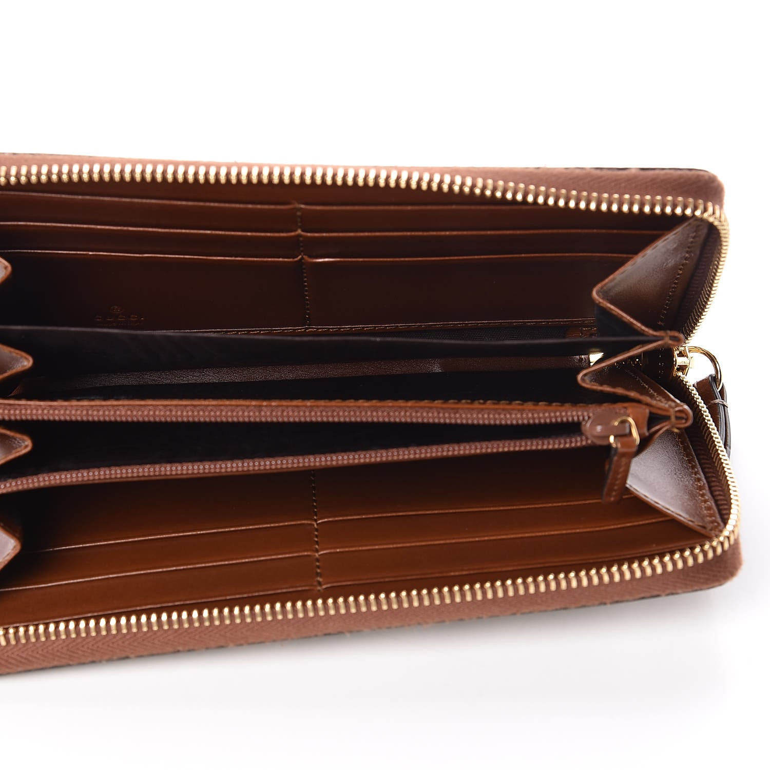 Gucci GG Supreme Monogram Cuoio Toscano Zip Around Wallet Beige Ebony Cuir 5 of 8