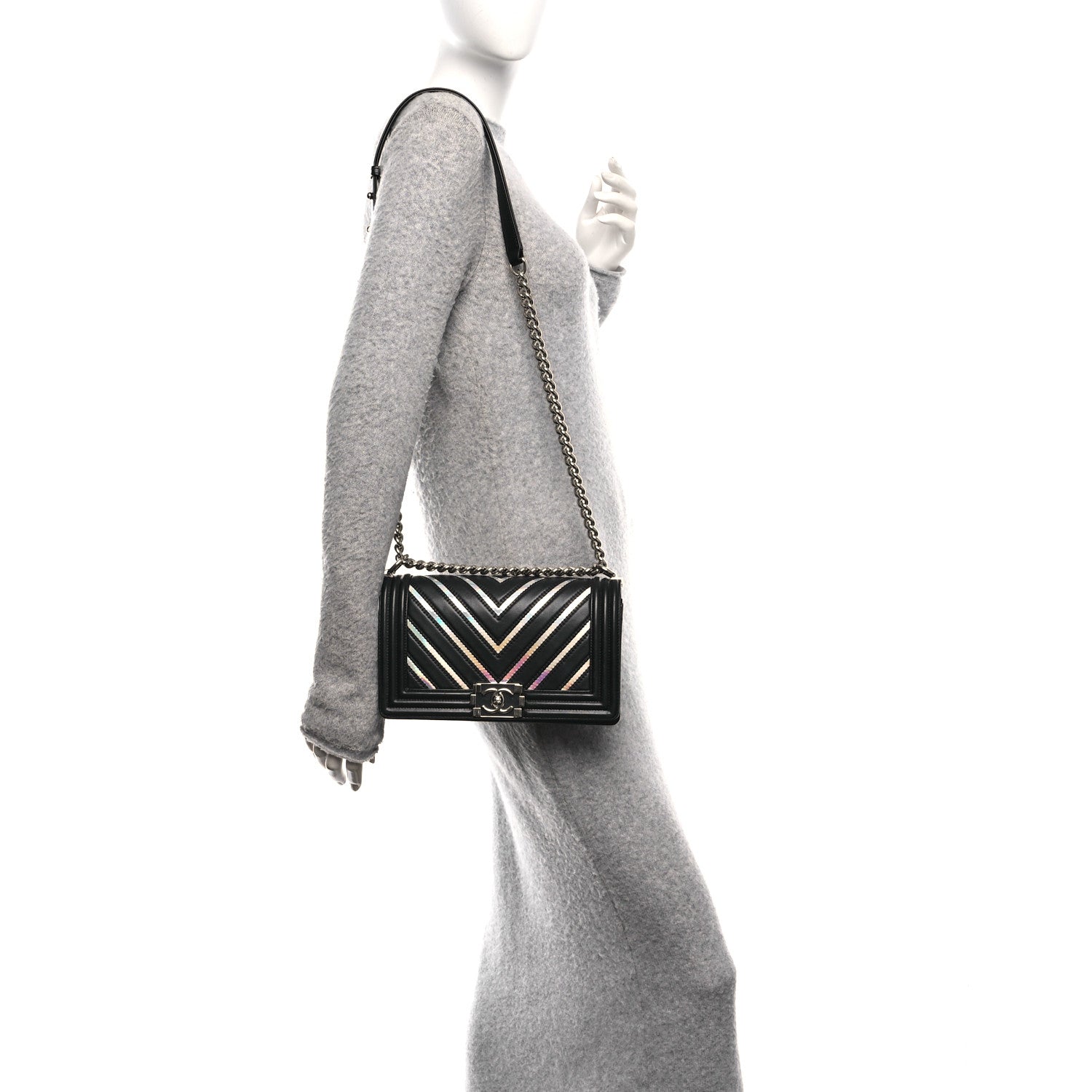 Chanel Lambskin Iridescent PVC Chevron Quilted Medium Boy Flap Black Silver 2 of 11
