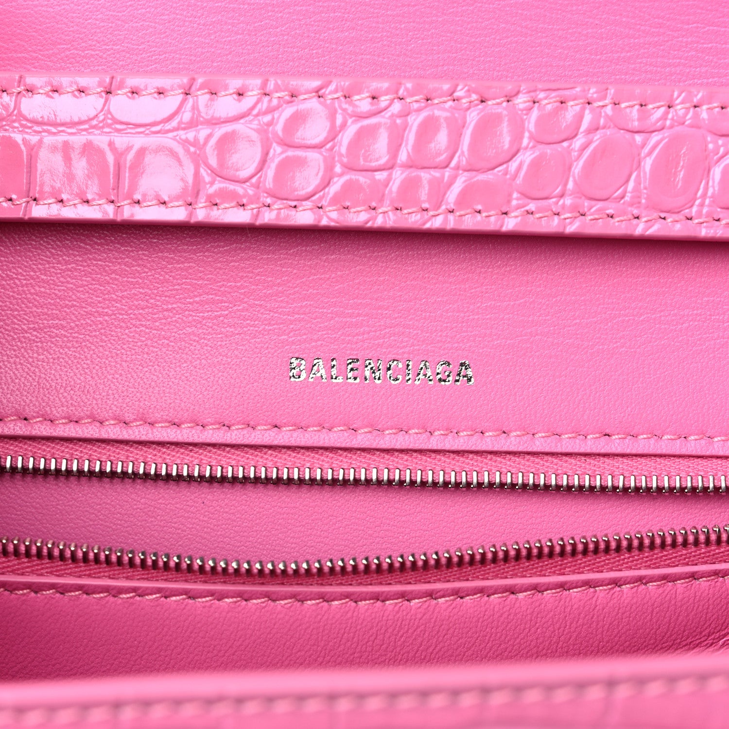 Balenciaga Shiny Calfskin Crocodile Embossed Small Hourglass Sling Shoulder Bag Baby Pink 6 of 15