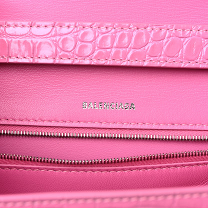 Balenciaga Shiny Calfskin Crocodile Embossed Small Hourglass Sling Shoulder Bag Baby Pink 6 of 15