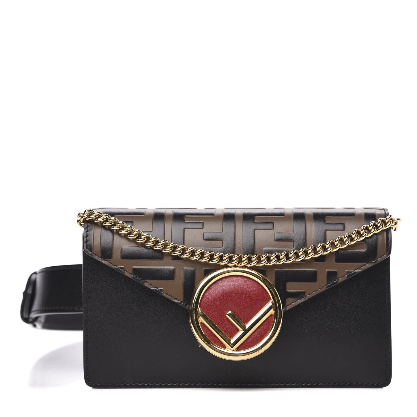 Vitello Liberty F is Fendi Bi-Color FF 1974 Embossed Envelope Belt Bag Maya Black