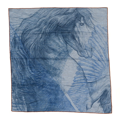 Hermes Cashmere Silk Les Ailes De Pegase Scarf 100 Denim Marine 1 of 6