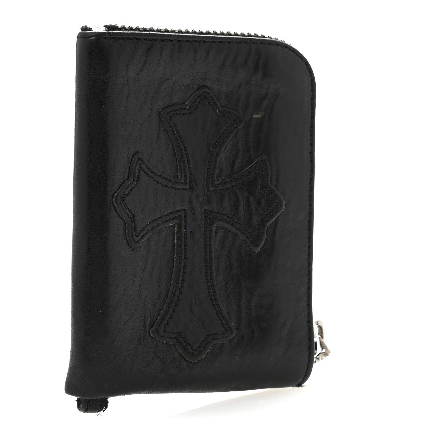 Chrome Hearts Lambskin Cross Patch Zip Card Holder Wallet Black