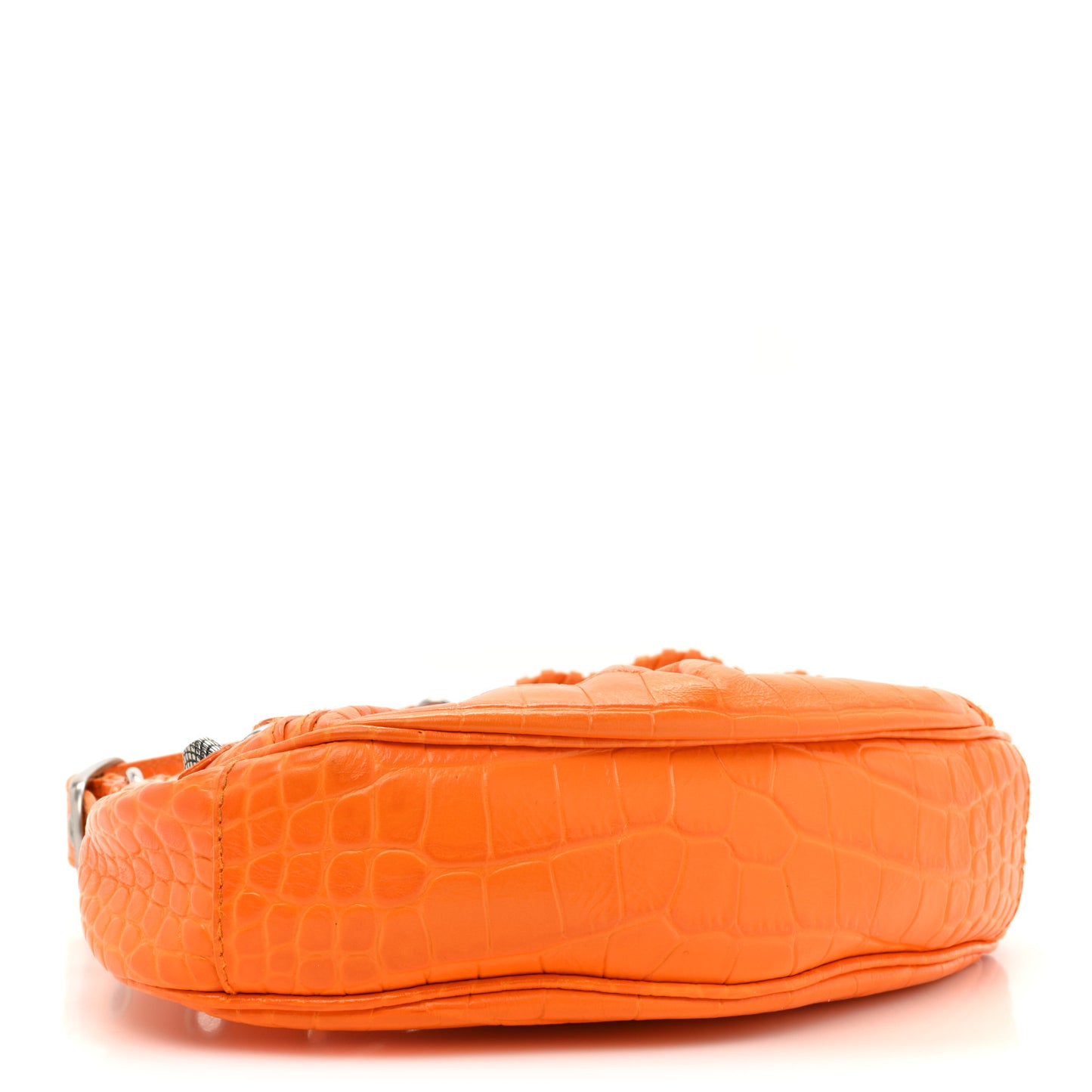 Extra Supple Calfskin Crocodile Embossed Le Cagole Shoulder Bag XS Pop Orange