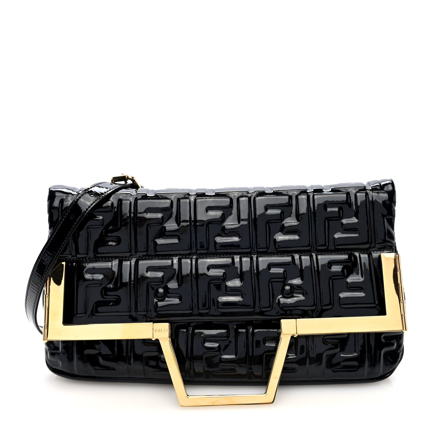 Patent FF 1974 Embossed Medium Shopping Flap Bag Black