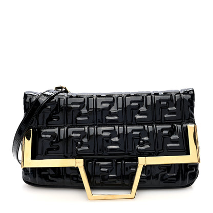 Fendi Patent FF 1974 Embossed Medium Shopping Flap Bag Black 1 of 9