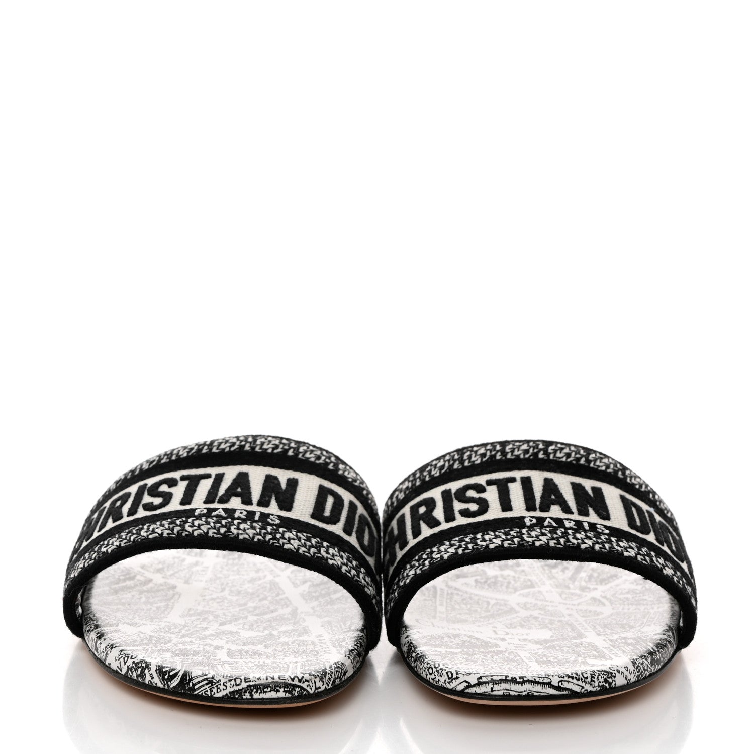 Christian Dior Canvas Plan de Paris Embroidered Dway Flat Slide Sandals 40.5 Off White Black 2 of 9