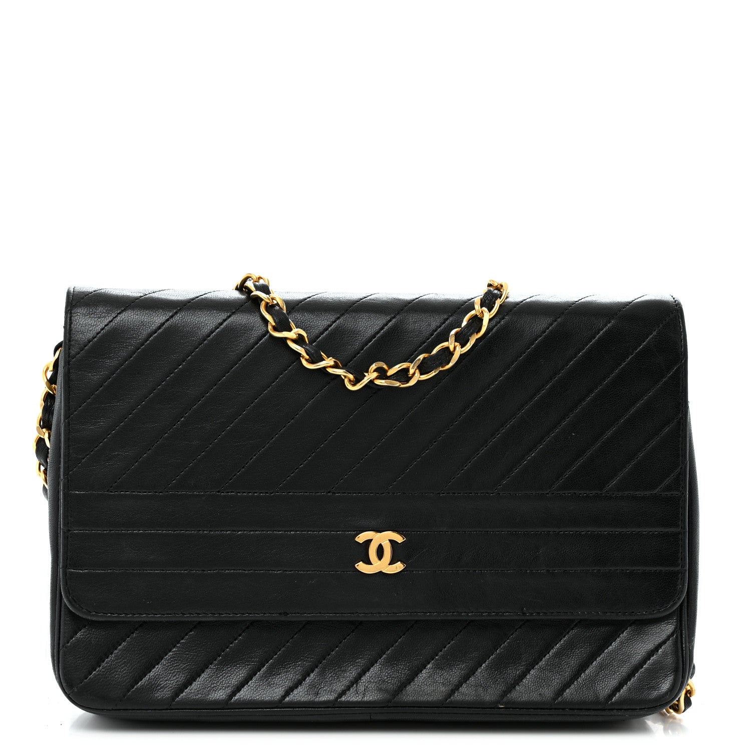 Chanel Lambskin Diagonal Quilted Small Single Flap Black 1 of 12