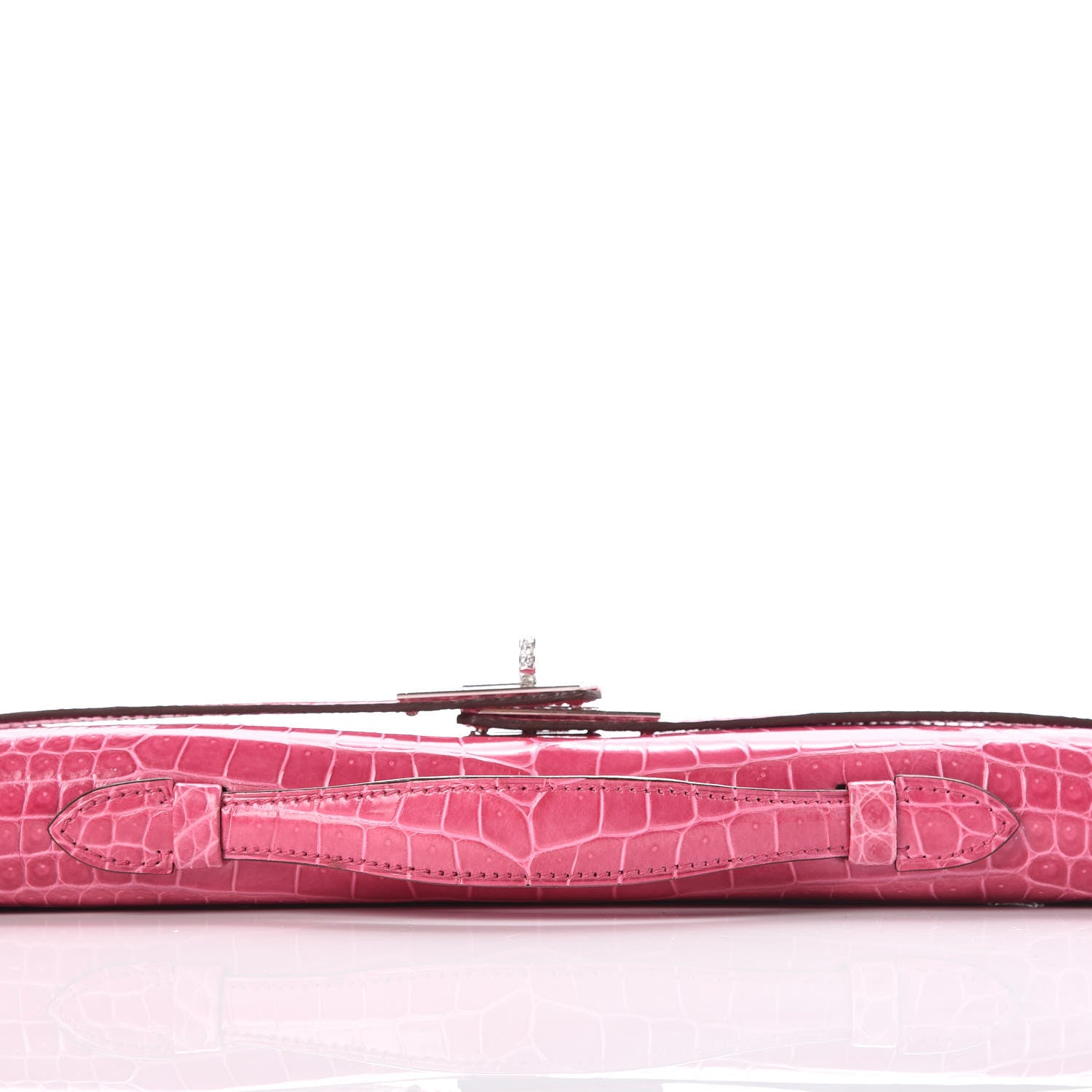 Hermes Shiny Porosus Crocodile 18K White Gold Diamond Kelly Cut Pochette Rose Tyrien 15 of 27