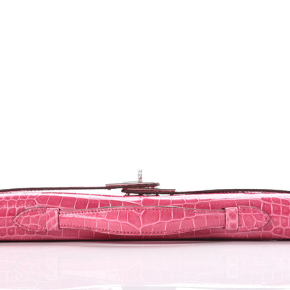 Hermes Shiny Porosus Crocodile 18K White Gold Diamond Kelly Cut Pochette Rose Tyrien 15 of 27