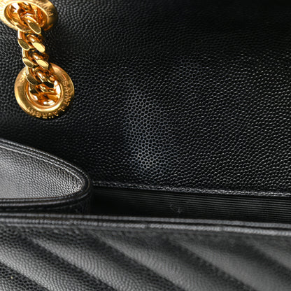 Saint Laurent Grain De Poudre Matelasse Chevron Large Monogram Satchel Black 12 of 20