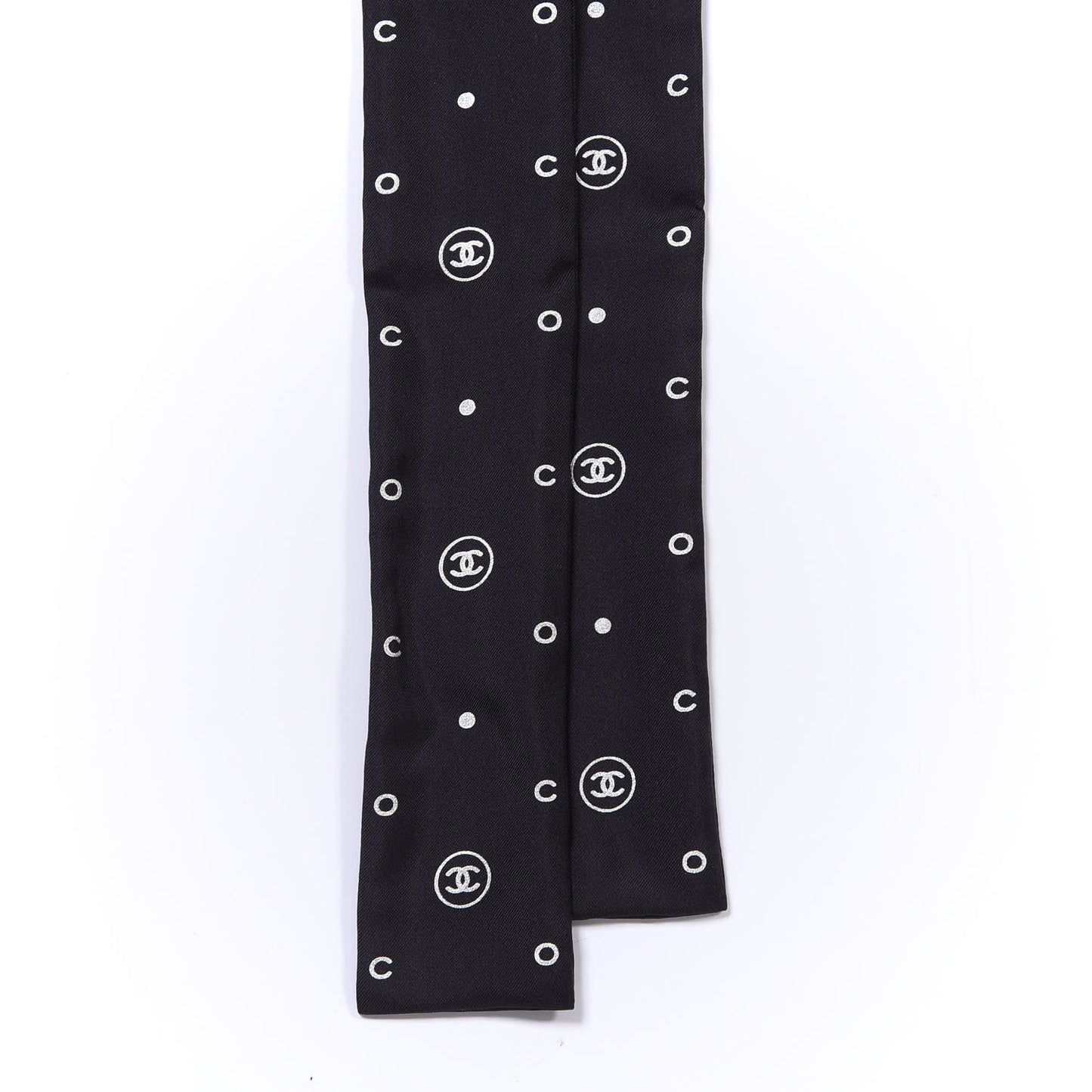 Silk CC Polka Dot Slim Bandeau Scarf Black Silver