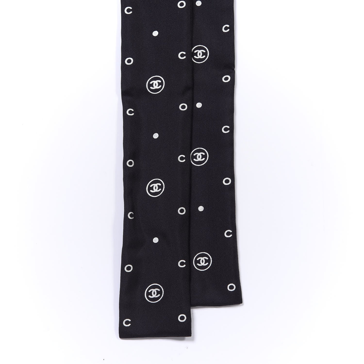 Chanel Silk CC Polka Dot Slim Bandeau Scarf Black Silver 2 of 3