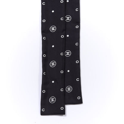 Chanel Silk CC Polka Dot Slim Bandeau Scarf Black Silver 2 of 3