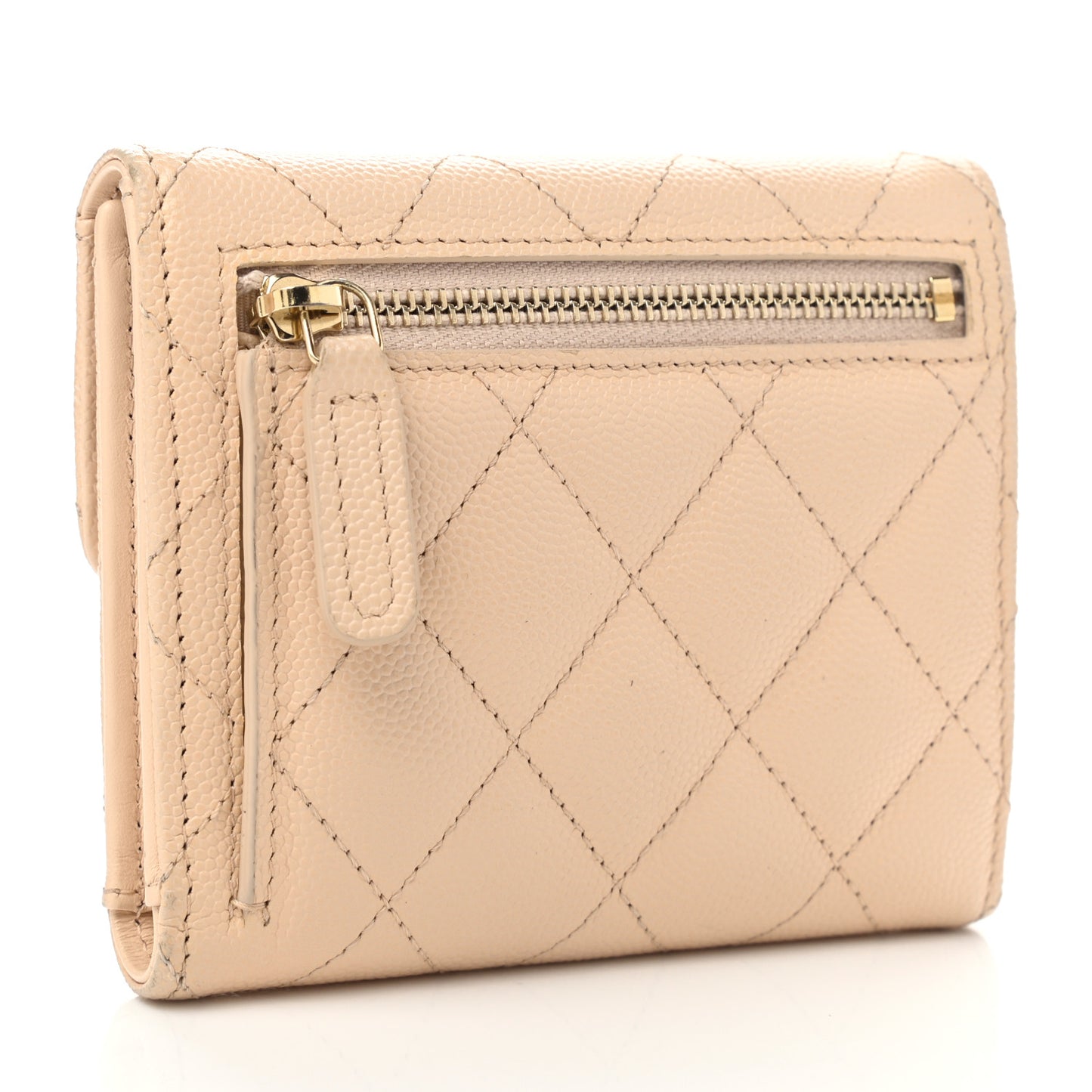 Caviar Quilted Compact Flap Wallet Beige