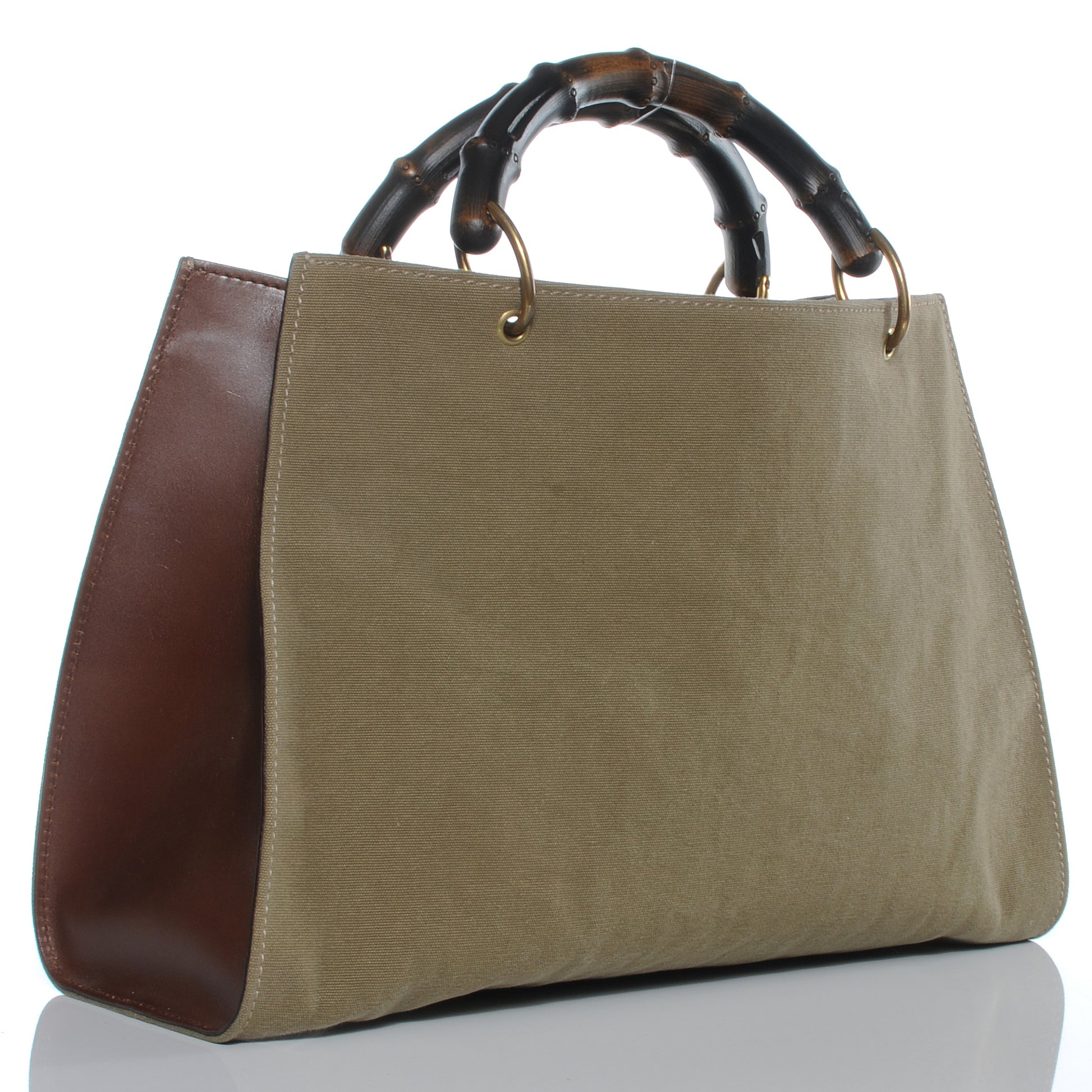 Gucci Canvas Bamboo Handle Drawstring Bag Olive 3 of 7