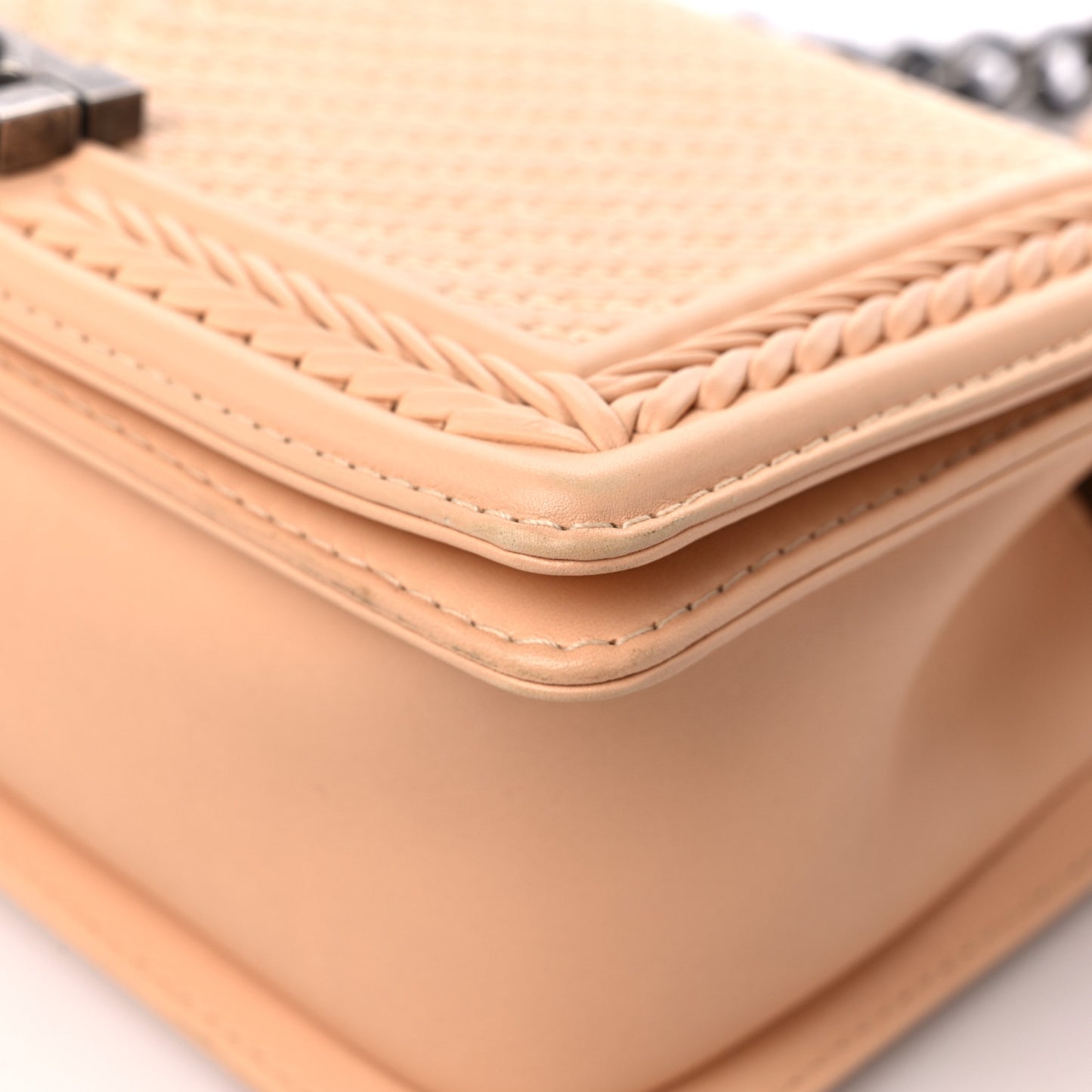 Calfskin Chevron Quilted Medium Braided Boy Flap Beige