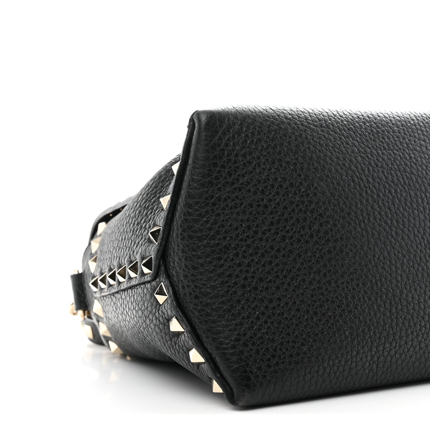 Pebbled Calfskin Rockstud Single Handle Flap Bag Black