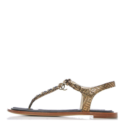 Chanel Fantasy Goatskin Suede CC Chain Thong Sandals 39.5 1 of 8