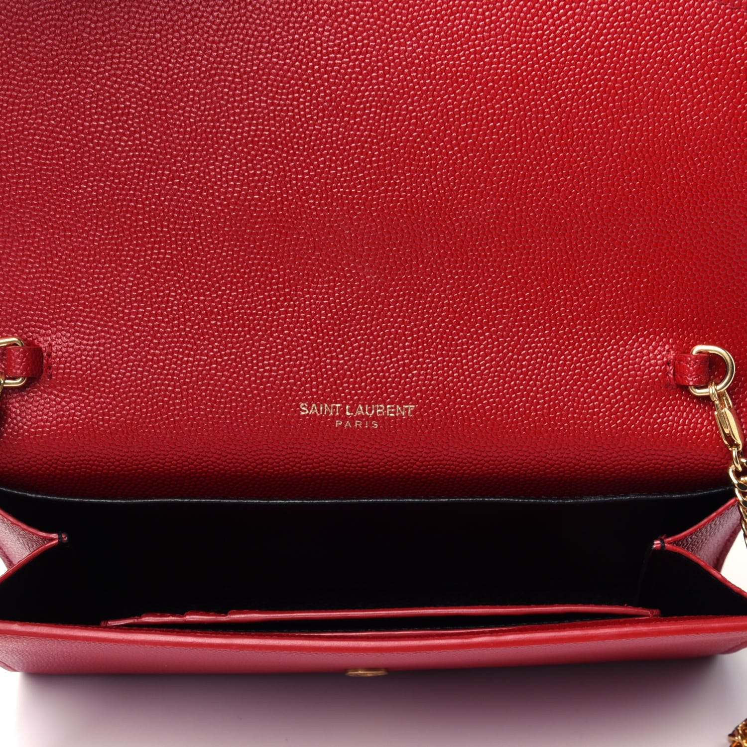 Saint Laurent Grain De Poudre Uptown Chain Wallet Red 3 of 4