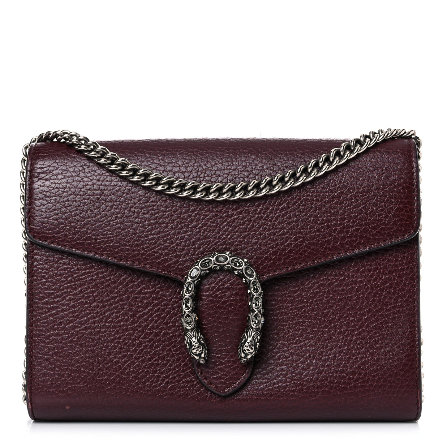 Dollar Calfskin Crystal Mini Dionysus Chain Wallet Vintage Bordeaux