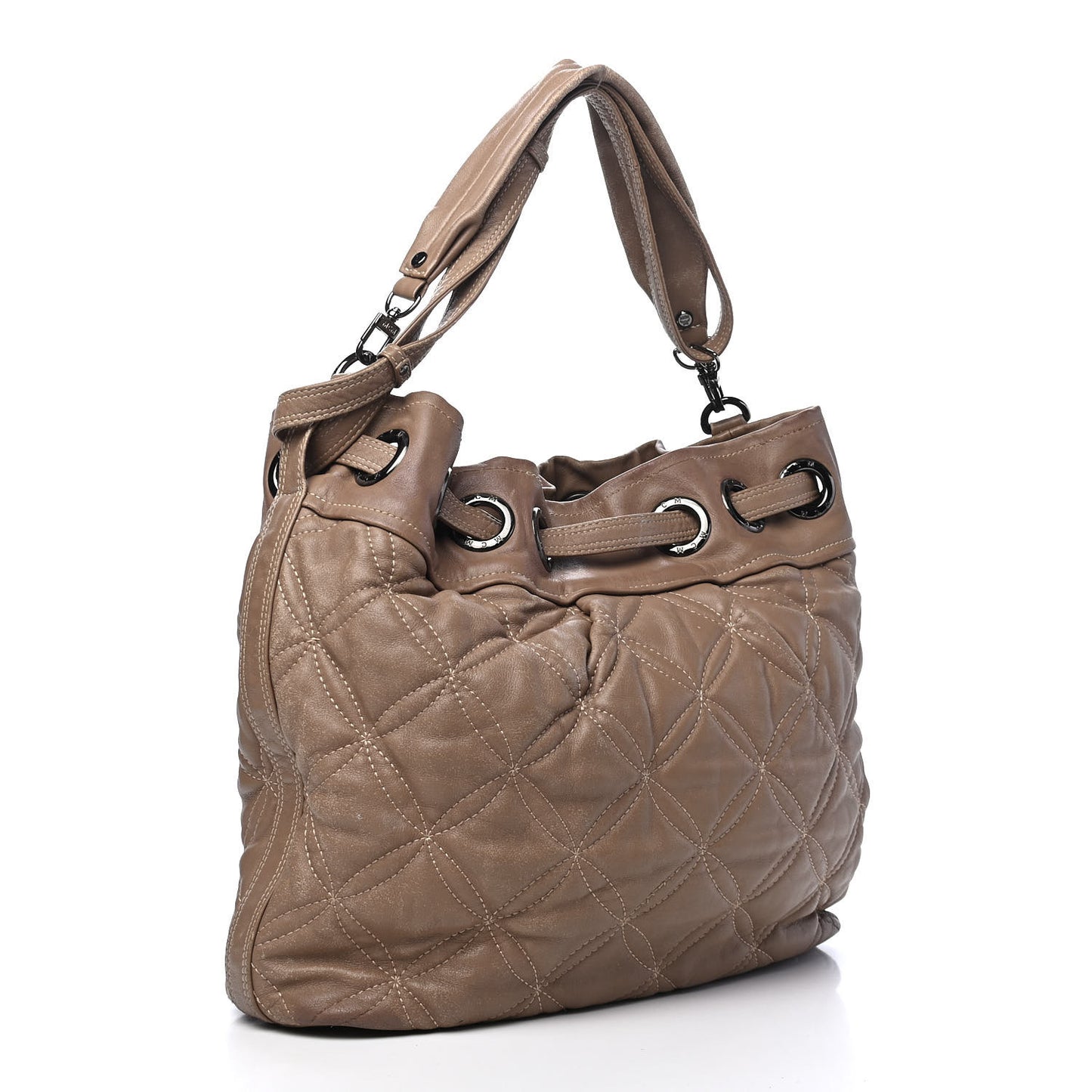 Calfskin Quilted Bucket Bag Beige