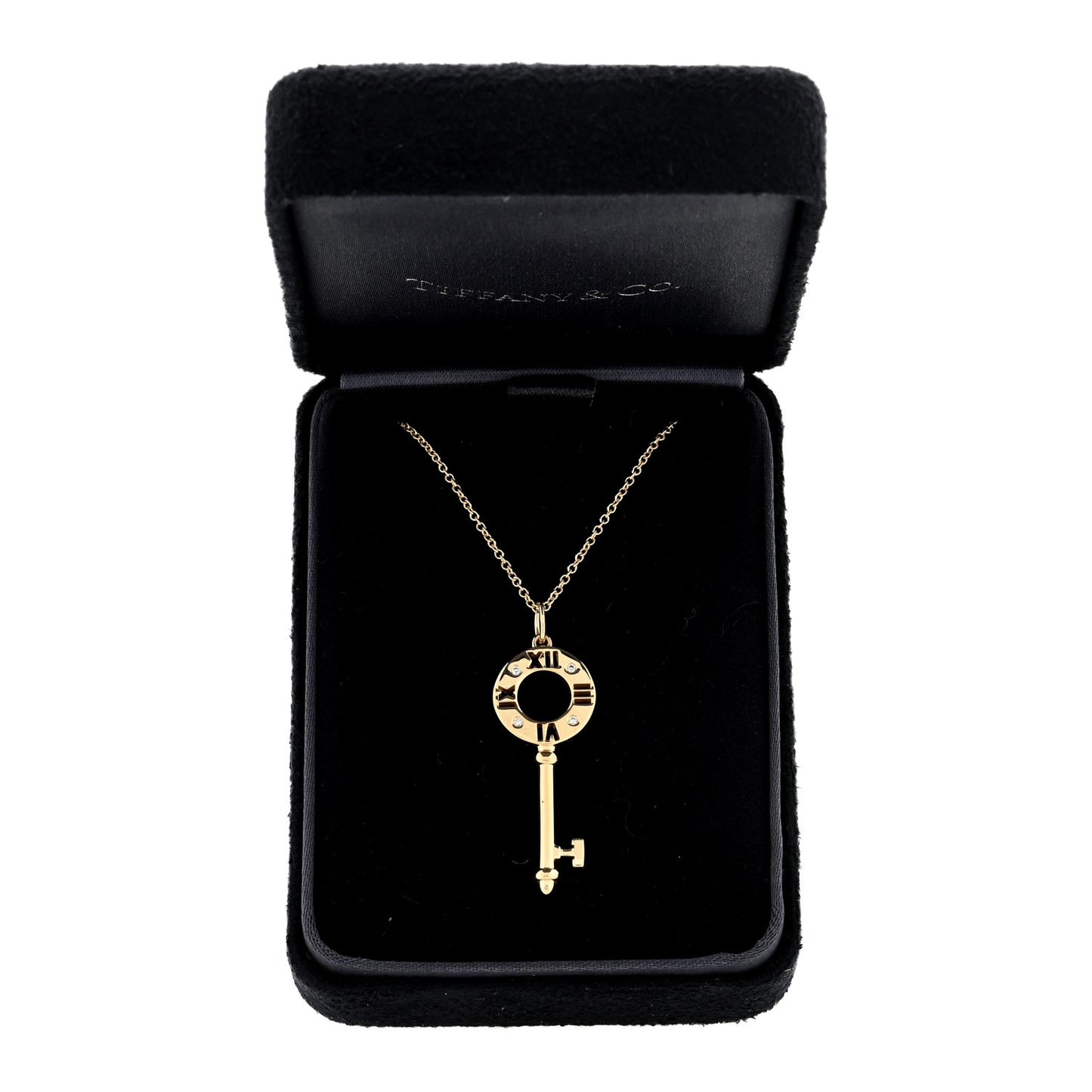 18K Yellow Gold Diamond Atlas Pierced Key Pendant Necklace