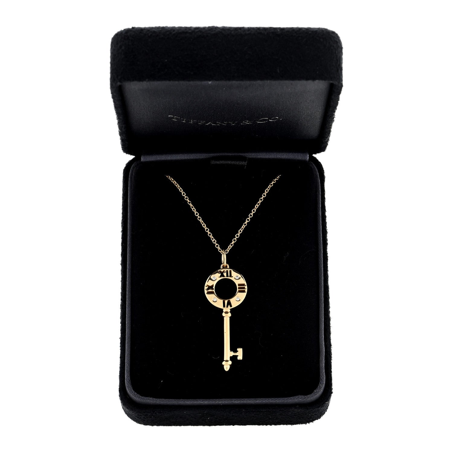Tiffany 18K Yellow Gold Diamond Atlas Pierced Key Pendant Necklace 5 of 5