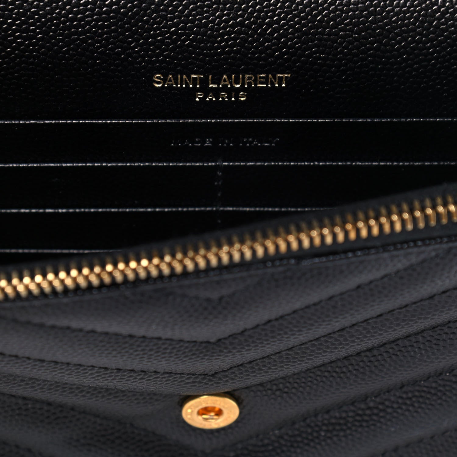 Saint Laurent Grain De Poudre Matelasse Chevron Monogram Envelope Chain Wallet Black 5 of 14