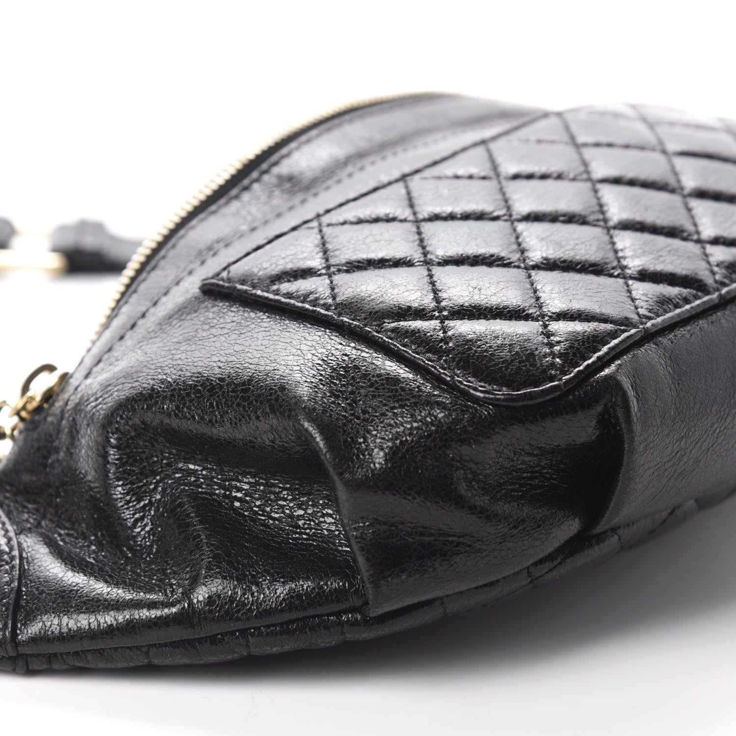 Chanel Crumpled Glazed Lambskin Quilted Waist Bag Fanny Pack Black 6 of 10