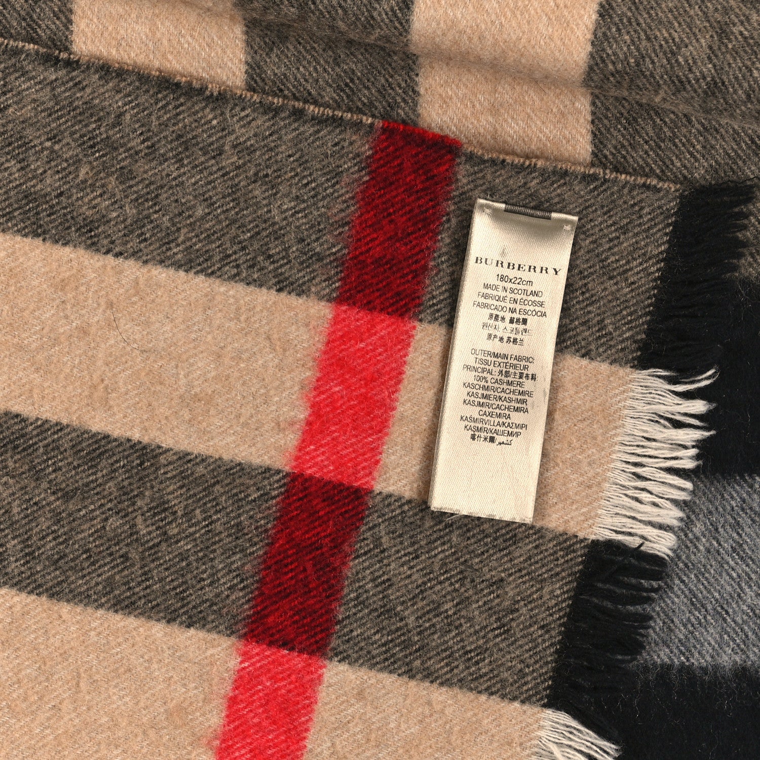 Burberry Cashmere Giant Exploded Check Fringe Scarf Camel 3 of 3