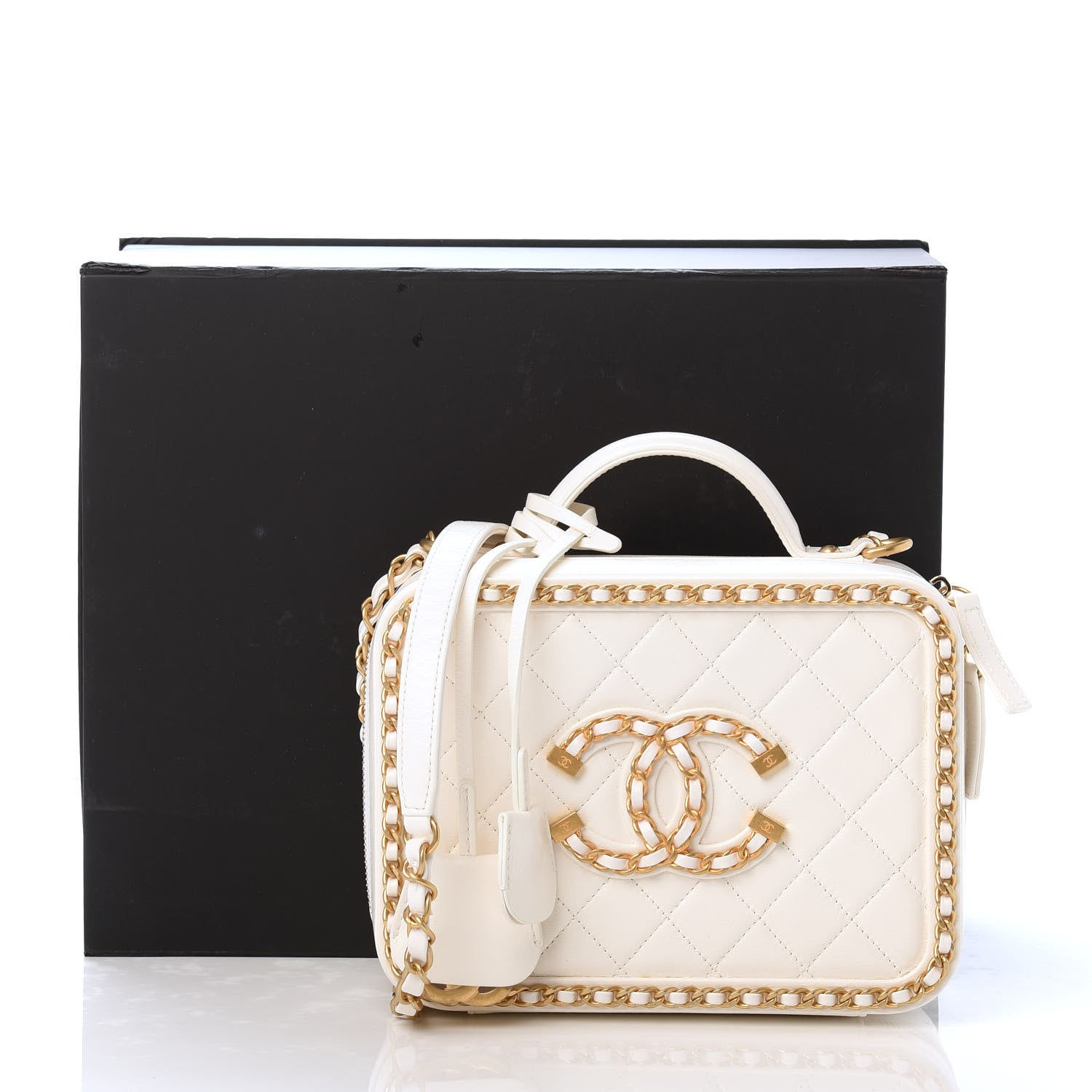 Chanel Goatskin Quilted Medium CC Filigree Vanity Case White 11 of 11