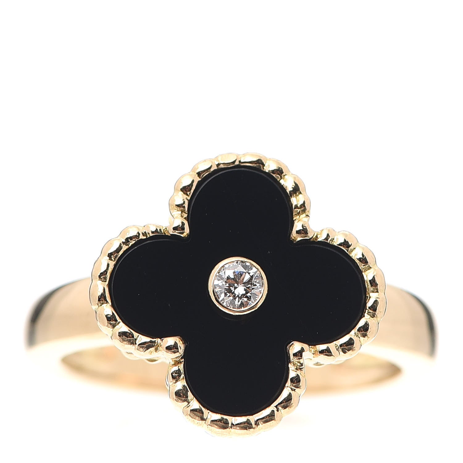 Van Cleef & Arpels 18K Yellow Gold Diamond Black Onyx Vintage Alhambra Ring 55 7.25 1 of 5