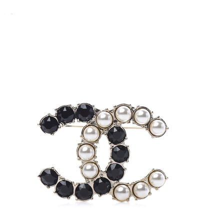 Chanel Crystal Pearl CC Dazzling Domino Brooch Gold Black 1 of 4